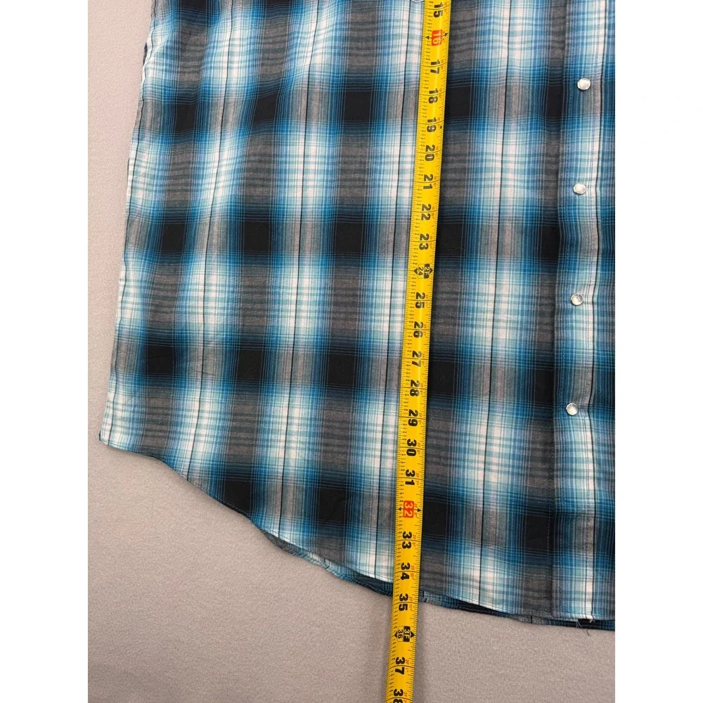 Ely Cattleman Pearl Snap Mens 4XB Blue Plaid Western Long Sleeve Shirt Cowboy